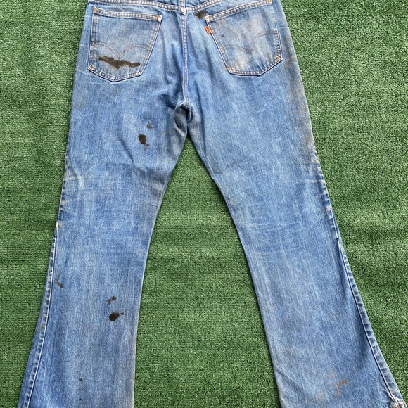 VTG 70s Levi’s Big E Orange Tab Bell Bottom Jeans Men’s 32x29 Distressed - Picture 7 of 13